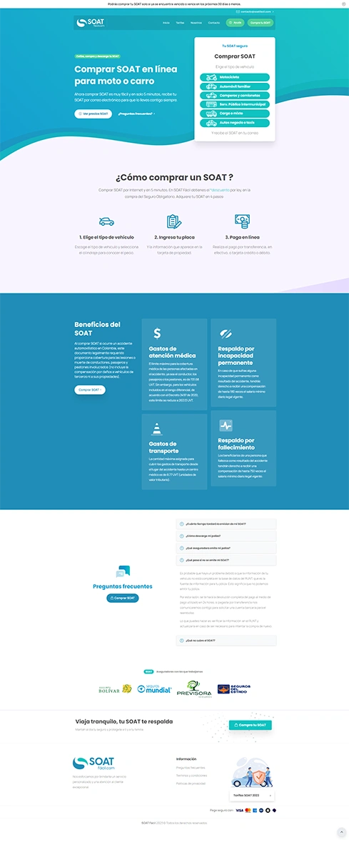SOAT Fácil website full-page screenshot